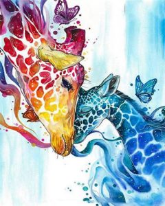Colourful Giraffe And Her Babe Animals  Paint By Numbers
