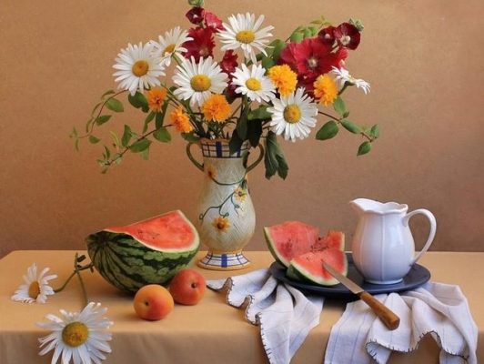 Fruits and Flowers On Table  Flowers Paint By Numbers