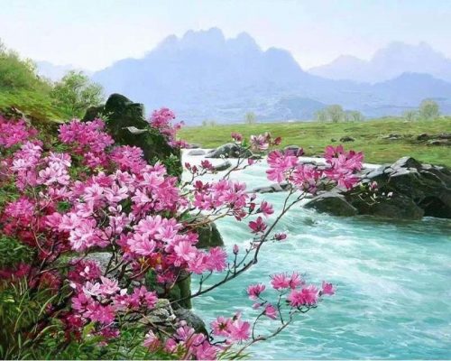 Flower River Landscape - DIY Paint By Numbers - Numeral Paint