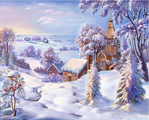 Picture Village Snow Landscape - DIY Paint By Numbers - Numeral Paint