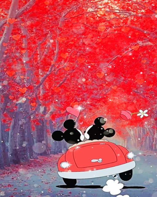 Mickey And Minnie In Car Paint By Numbers