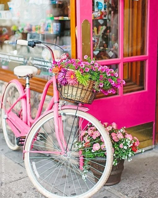 Pink Bike With Flowers Paint By Numbers