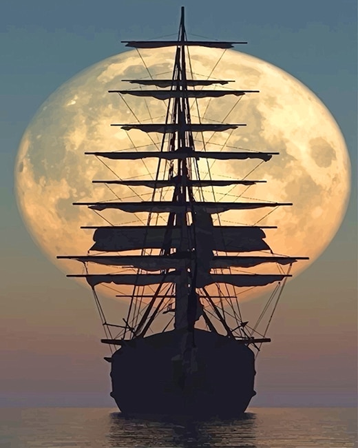 Ship With Moon Paint By Numbers