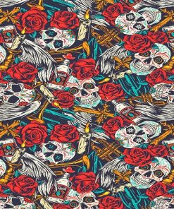 Skulls Red Flowers Paint By Numbers