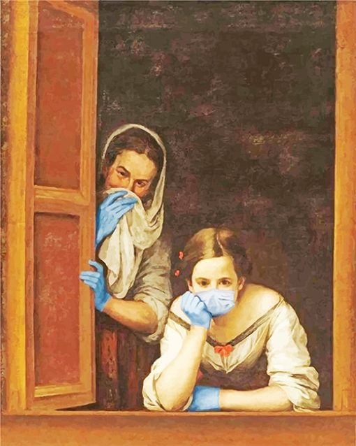 Two Women Wearing Masks Paint By Numbers