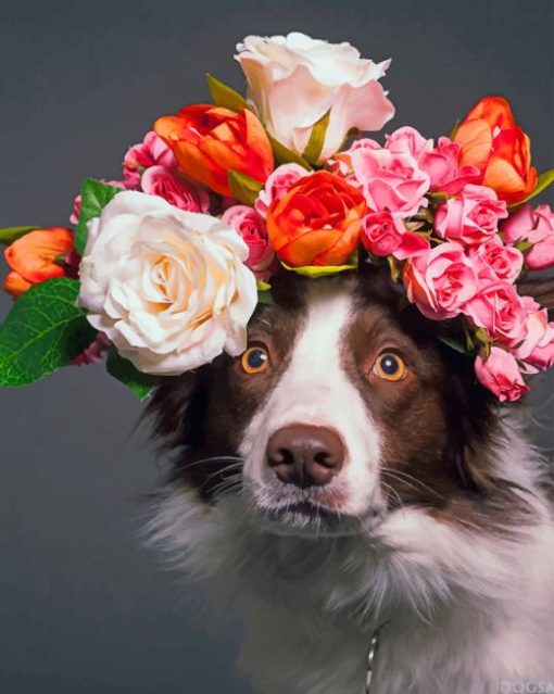 Dog With Flowers Crown Paint By Numbers