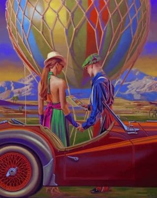 Vintage Couple And Colorful Hot Air Balloon paint by numbers