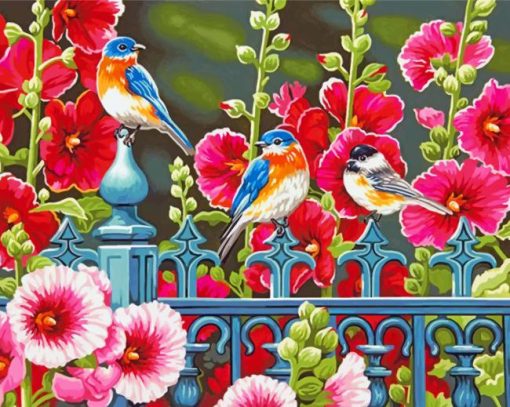 Bluebirds Garden Flowers Paint by numbers