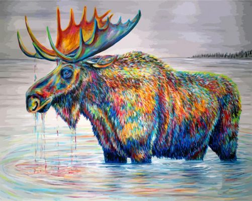 Colorful Moose In Pond Paint by numbers