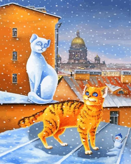 Cats In Snow Paint by numbers