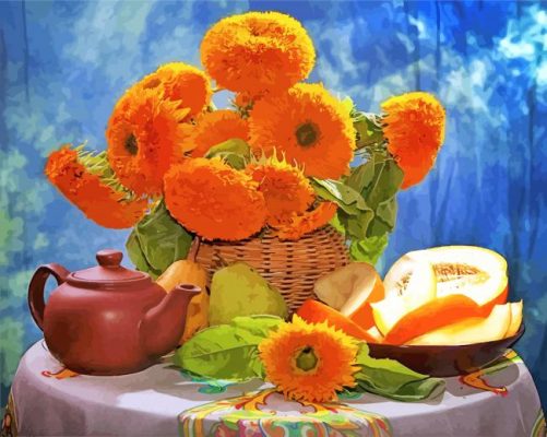 Still Life Flowers And Fruits Paint by numbers