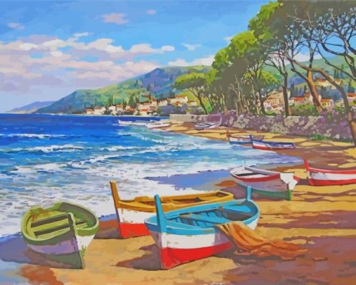 Boats By Beach Paint by numbers