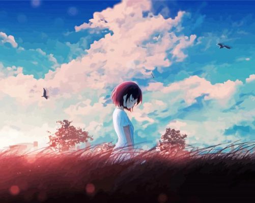 Calm Anime Girl In Field paint by number