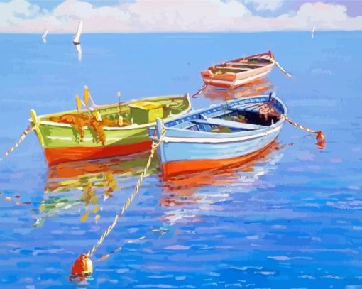 Mediterranean Seascape Fishing Boats paint by number