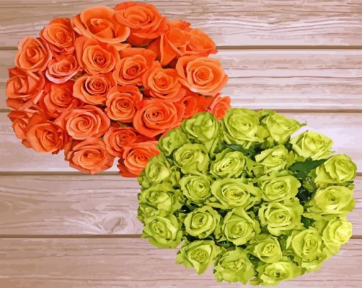 Orange And Green Flowers Bouquets Paint by number