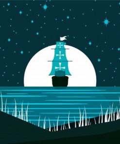 Sailing Ship Moon Illustration paint by number