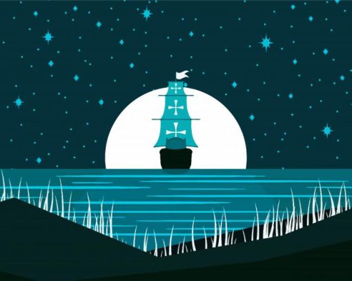 Sailing Ship Moon Illustration paint by number