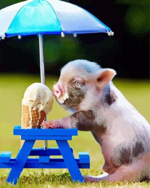 Baby Pig Eating Ice Cream paint by number