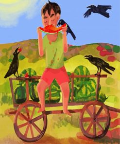Child And Crows With Watermelon paint by number