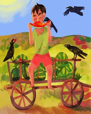 Child And Crows With Watermelon paint by number