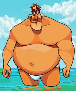 Fat Cartoon Man In Swimming Paint by number