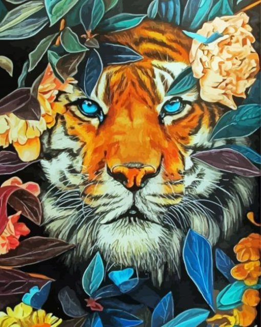 Aesthetic Tiger And Flowers paint by number