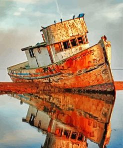 Abandoned Boat Water Reflection paint by number