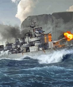 Battleship With Cannons In The Ocean paint by number