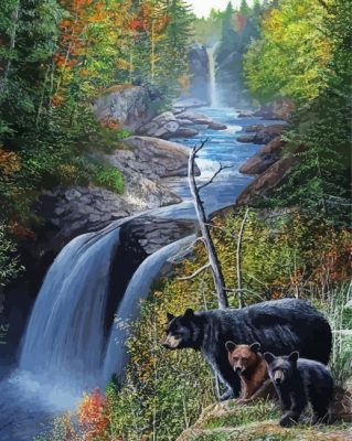 Black Bear Waterfall Landscape paint by number