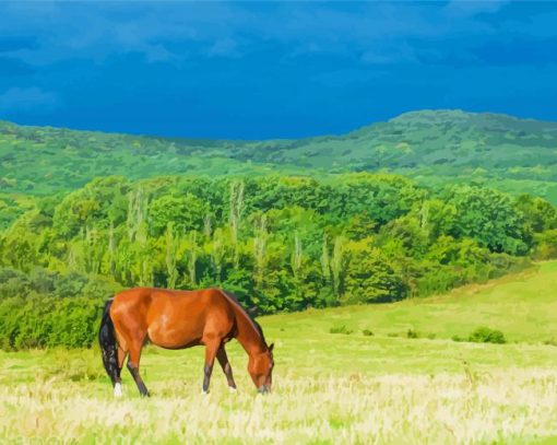 Brown Mare Horse In Nature Paint by number