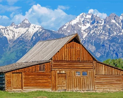 Barn Teton Mountains paint by number