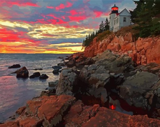 Bass Harbor Lighthouse At Sunset paint by number