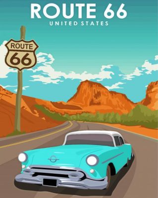 Classic Car On Road 66 paint by number