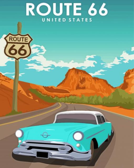 Classic Car On Road 66 paint by number