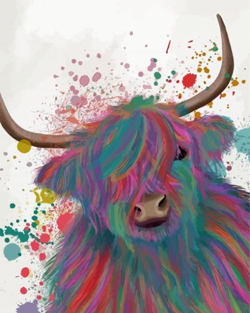 Colorful Abstract Highland Cow paint by number
