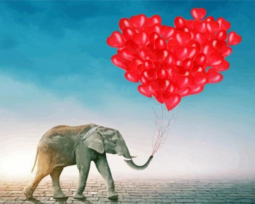 Elephant And Balloons Hearts paint by number