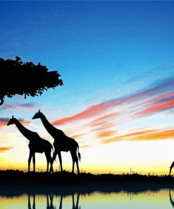Giraffe With Elephant Silhouette paint by number