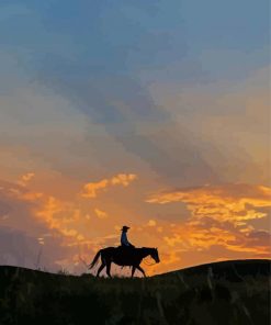 Girl Riding A Horse Sunset Silhouette paint by number