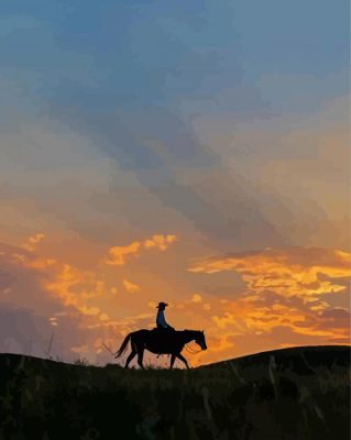 Girl Riding A Horse Sunset Silhouette paint by number