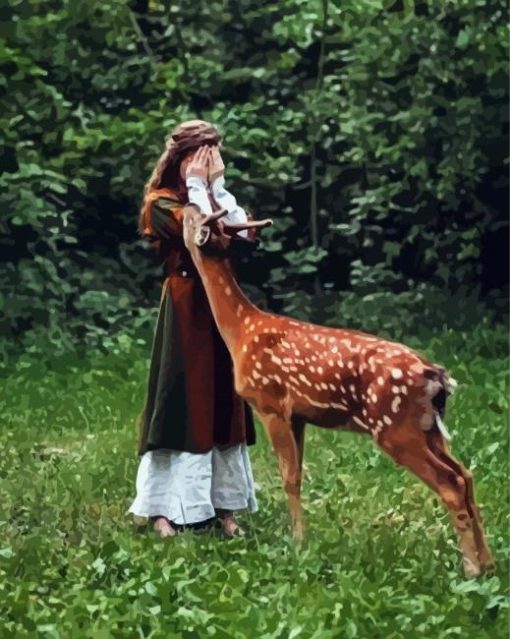 Girl And Deer paint by number