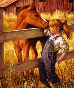 Little Girl And Horse In Farm paint by number
