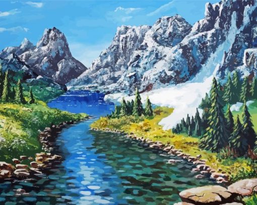Mountains River Art paint by number