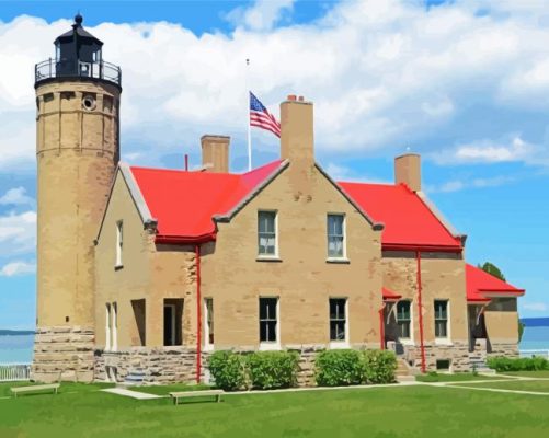 Old Mackinac Point Lighthouse Mackinaw Paint by number