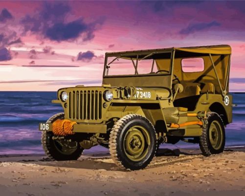 Old Jeep By Sea paint by number