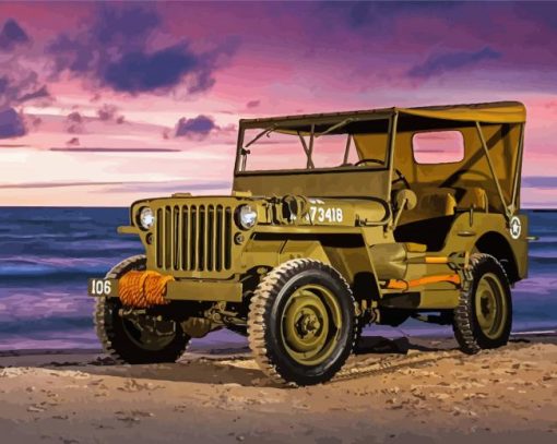 Old Jeep By Sea paint by number