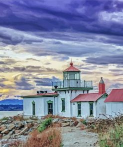 Puget Sound Lighthouse Sunrise paint by number