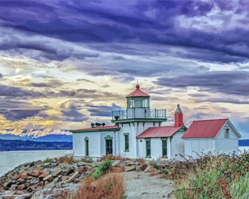 Puget Sound Lighthouse Sunrise paint by number