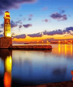 Rethymno Lighthouse At Night paint by number