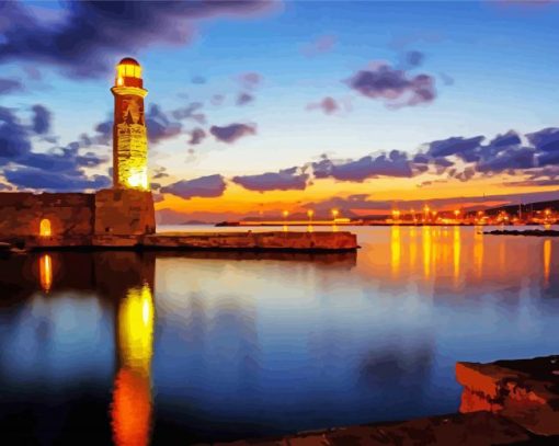 Rethymno Lighthouse At Night paint by number