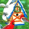 Snow Christmas Birds House paint by number